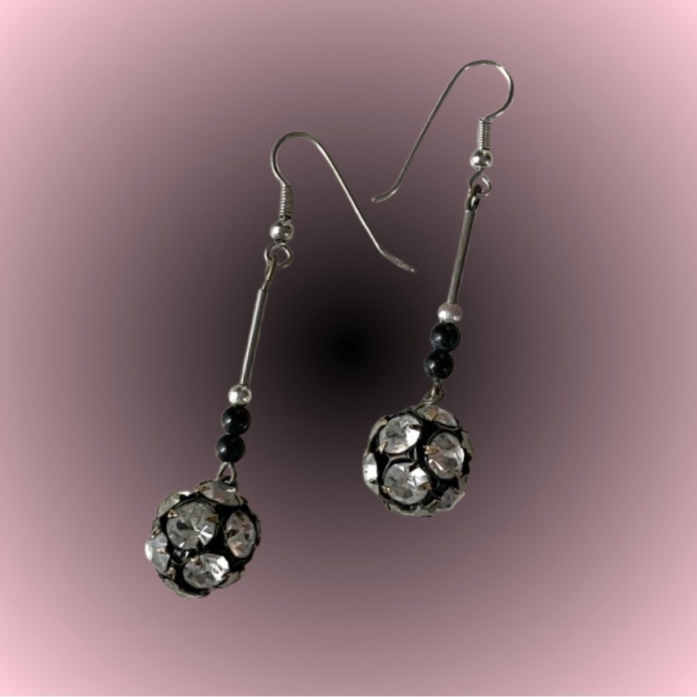 Vintage clear/white rhinestone disco ball dangle earrings
